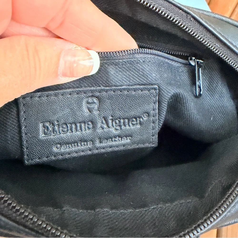 Vintage Etienne Aigner Black Leather Crossbody Bag Classic Minimalist Designer